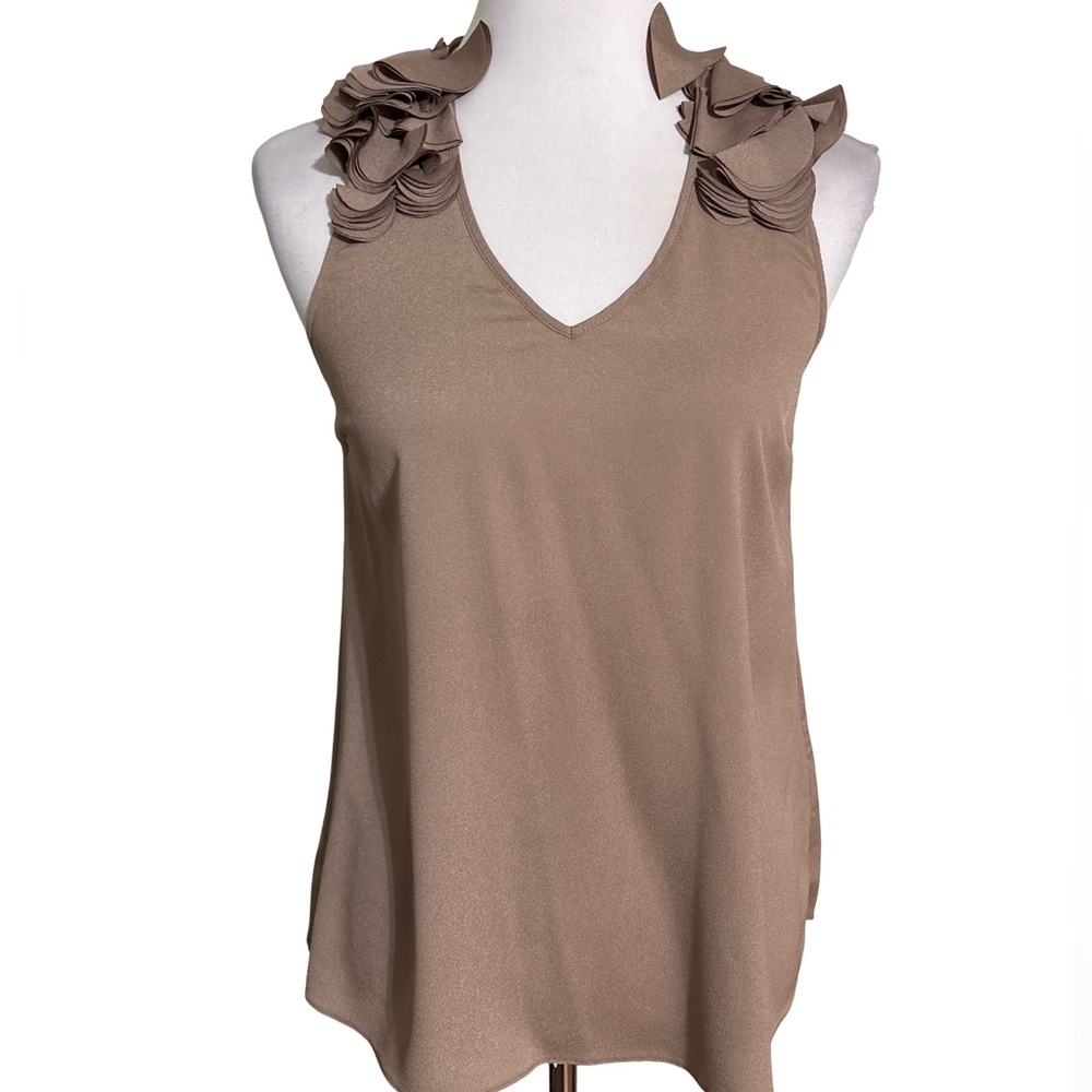 Ark & Co Tan Sleeveless Blouse with Floral Details - Picture 1 of 3